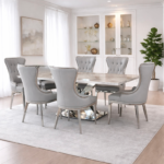 Cosmic 6 Seater Marble Dining Set with Landa Grey Leather Chairs – Luxury Modern Dining Room Furniture - Image 4