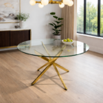 Remus Round Dining Table – Modern Glass Dining Table with Gold Stainless Steel Base storeone.co.za
