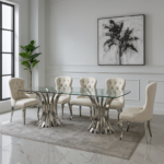 Foury 8 Seater Dining Set – Luxury Tempered Glass Dining Table with Upholstered Chairs - Image 2