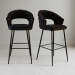 Pluto Velvet Bar Stool Set of 2 with Woven Backrest – Modern Kitchen Counter Stools storeone.co.za