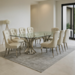 Foury 8 Seater Dining Set – Luxury Tempered Glass Dining Table with Upholstered Chairs STOREONE.CO.ZA