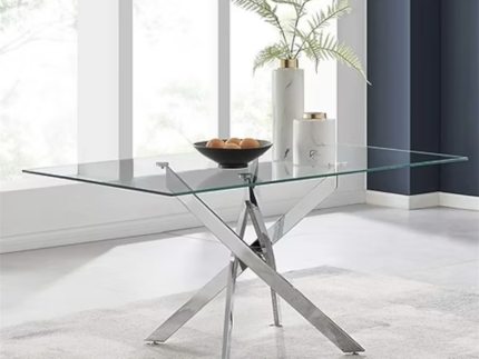 Remus Silver Dining Table 1.8M – Modern Glass Dining Table with Silver Stainless Steel Base storoene.co.za
