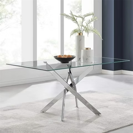 Remus Silver Dining Table 1.8M – Modern Glass Dining Table with Silver Stainless Steel Base storoene.co.za