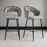 Pluto Velvet Bar Stool Set of 2 with Woven Backrest – Modern Kitchen Counter Stools storeone.co.za