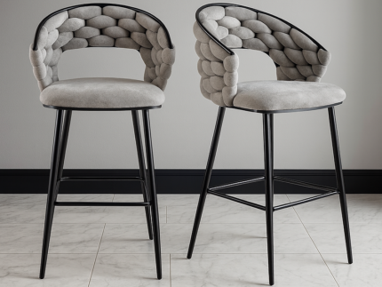 Pluto Velvet Bar Stool Set of 2 with Woven Backrest – Modern Kitchen Counter Stools storeone.co.za