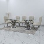 Foury 8 Seater Dining Set – Luxury Tempered Glass Dining Table with Upholstered Chairs - Image 3