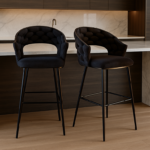 Pluto Velvet Bar Stool Set of 2 with Woven Backrest – Modern Kitchen Counter Stools - Image 3