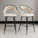 Pluto Velvet Bar Stool Set of 2 with Woven Backrest – Modern Kitchen Counter Stools storeone.co.za