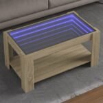 SO Modern LED Infinity Glass Coffee Table – Oak Finish | 3ft x 2ft storeone.co.za