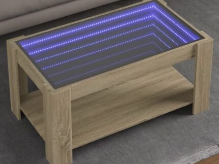 SO Modern LED Infinity Glass Coffee Table – Oak Finish | 3ft x 2ft storeone.co.za