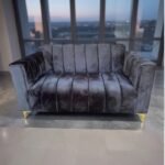 Luxury Velvet 2 Seater Sofa Couch – Modern Plush Lounge Sofa with Gold Legs – Grey STOREONE.CO.ZA