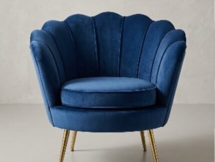 Luxury Blue Velvet Shell Accent Chair with Gold Metal Legs – Modern Lounge Chair for Living Room, Bedroom & Office storeone.co.za