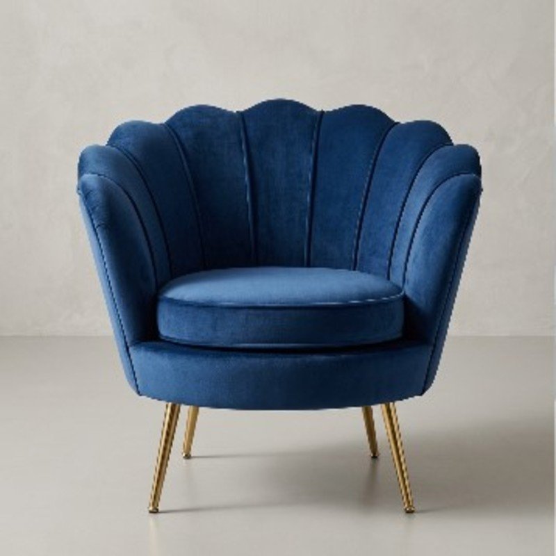 Luxury Blue Velvet Shell Accent Chair with Gold Metal Legs – Modern Lounge Chair for Living Room, Bedroom & Office storeone.co.za