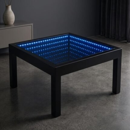 Infinity LED Coffee Table 80x80cm – Modern Black Glass Illusion Center Table storeone.co.za