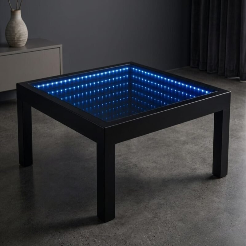 Infinity LED Coffee Table 80x80cm – Modern Black Glass Illusion Center Table storeone.co.za