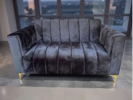 Luxury Velvet 2 Seater Sofa Couch – Modern Plush Lounge Sofa with Gold Legs – Grey STOREONE.CO.ZA