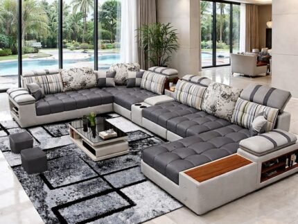 Enola Modular U-Shaped Couch with Built-In Sound System – Luxury Modern Fabric Sofa Set storeone.co.za