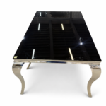 Vellor Dining Table 2M x 1M – Luxury Gloss Black Glass Dining Table with Silver Legs storeone.co.za