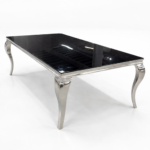 Vellor Dining Table 2M x 1M – Luxury Gloss Black Glass Dining Table with Silver Legs storeone.co.za