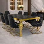 Cressida 8 Seater Dining Set with Zip Velvet Chairs – Luxury Black & Gold Dining Room Set storeone.co.za