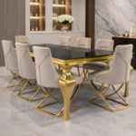 Cressida 8 Seater Dining Set with Zip Velvet Chairs – Luxury Black & Gold Dining Room Set - Image 10