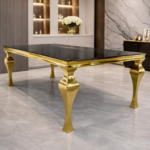 Cressida 8 Seater Dining Set with Zip Velvet Chairs – Luxury Black & Gold Dining Room Set - Image 7