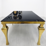 Cressida 8 Seater Dining Set with Zip Velvet Chairs – Luxury Black & Gold Dining Room Set - Image 2