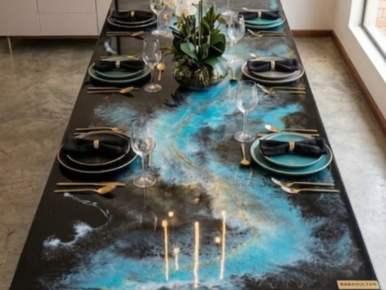 Luxury Blue Ocean Epoxy Resin Dining Table with Steel Legs – 120cm x 60cm storeone.co.za