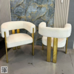 Aries Boucle Dining Chair Set of 2 with Gold Frame – Modern Luxury Dining Chairs - Image 3