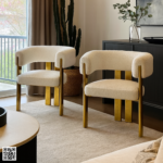 Aries Boucle Dining Chair Set of 2 with Gold Frame – Modern Luxury Dining Chairs - Image 2