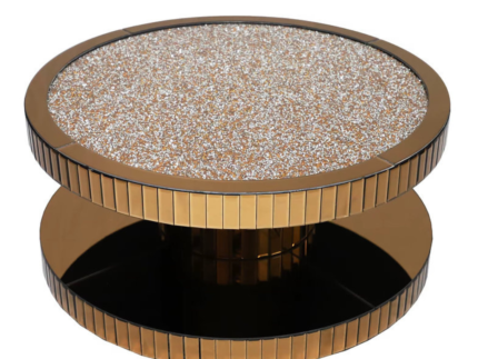 Kato Crushed Diamond Coffee Table Rose Gold – Luxury Mirrored Round Coffee Table STOREONE.CO.ZA