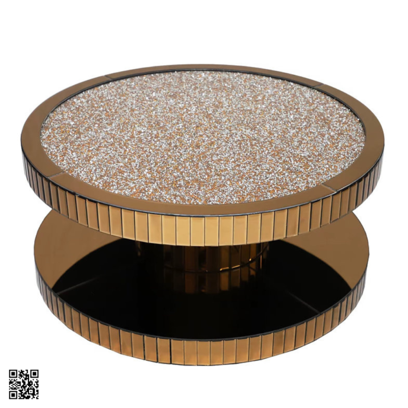 Kato Crushed Diamond Coffee Table Rose Gold – Luxury Mirrored Round Coffee Table STOREONE.CO.ZA