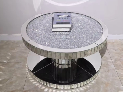 Kato Crushed Diamond Coffee Table Silver – Luxury Mirrored Round Coffee Table STOREONE.CO.ZA