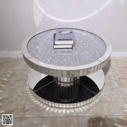 Kato Crushed Diamond Coffee Table Silver – Luxury Mirrored Round Coffee Table STOREONE.CO.ZA