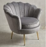 Modern Grey Velvet Shell Accent Chair with Gold Metal Legs – Luxury Lounge Chair for Living Room, Bedroom & Office storeone.co.za
