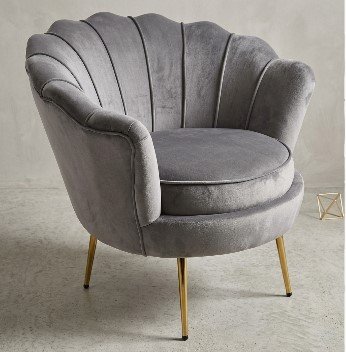Modern Grey Velvet Shell Accent Chair with Gold Metal Legs – Luxury Lounge Chair for Living Room, Bedroom & Office storeone.co.za
