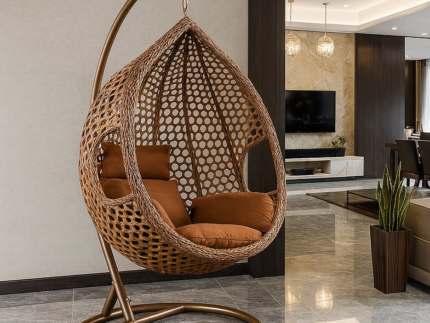 Elysia Nest Swing Chair – Luxury Rattan Hanging Egg Chair with Stand & Cushions storeone.co.za