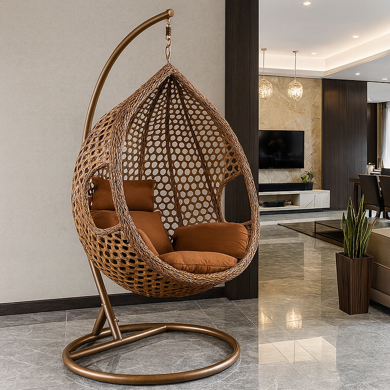 Elysia Nest Swing Chair – Luxury Rattan Hanging Egg Chair with Stand & Cushions storeone.co.za Elysia Nest Swing Chair – Luxury Rattan Hanging Egg Chair with Stand & Cushions storeone.co.za