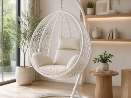 Tashly Round Swing Chair – Luxury Hanging Egg Chair with Stand & Plush Cushions storeone.co.za