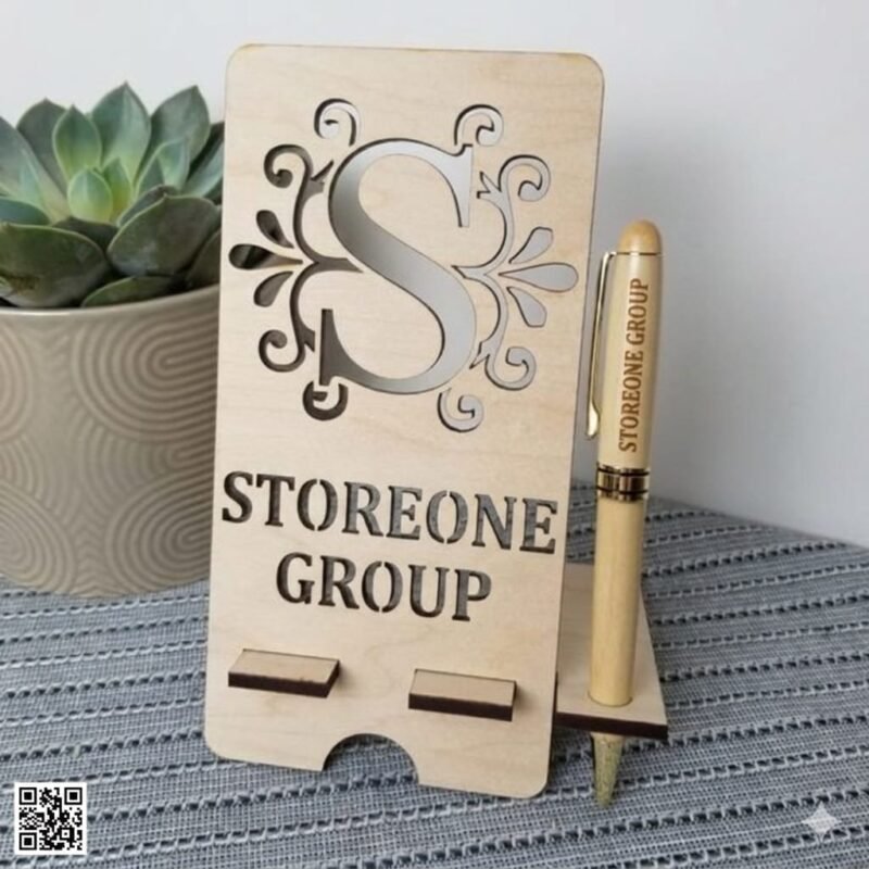 Personalized Laser Cut Wooden Phone Stand with Custom Name & Pen Holder storeone.co.za