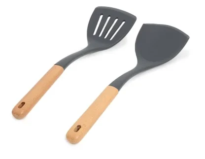 Six-piece silicone and bamboo kitchen utensil set